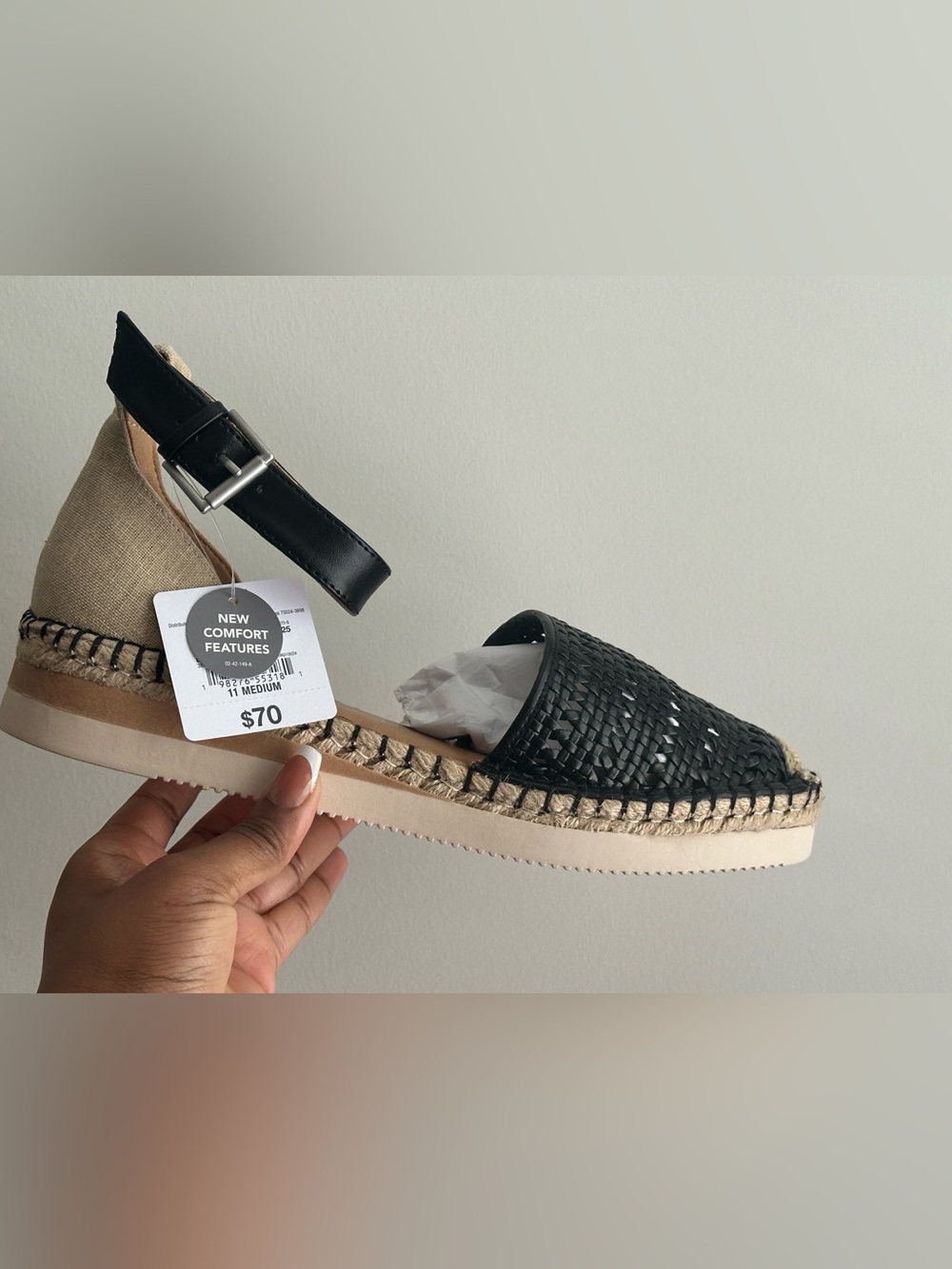 Black Woven Espadrille Sandal with Ankle Strap — Size 11